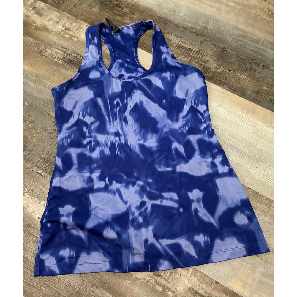 Hyba Activewear Womens Blue Tie Dye Racerback Athletic Tank Top Built In Bra M